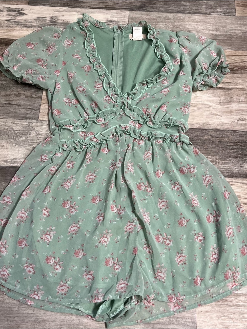 Altar'd State light green/pink floral print romper